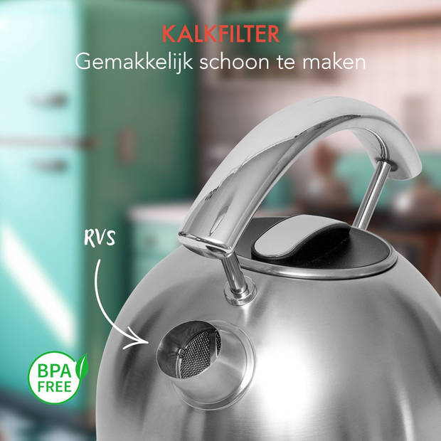 KitchenBrothers Waterkoker Retro - 1,7L - Vintage - 2200W - RVS - Zilver