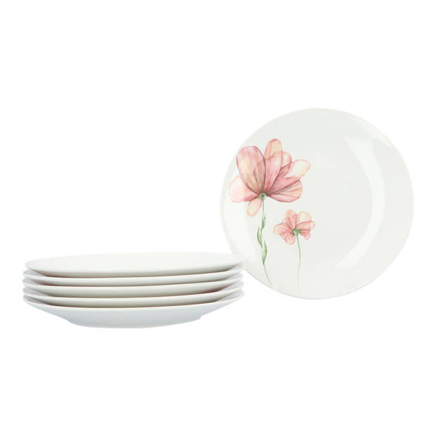 Serviesset 18 delig porselein Fleur - Wit met gekleurde bloem