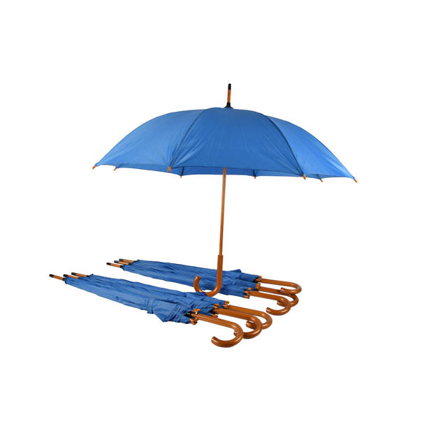 7x Stevige Automatische Paraplu - Navy Blauw - Houten Stok en Handvat - Polyester en Aluminium Materiaal – 89x98cm