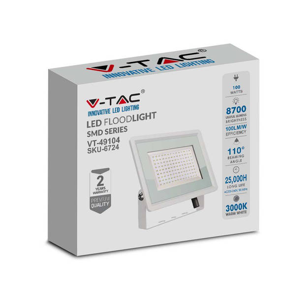 V-TAC VT-49104-W Witte LED Schijnwerpers - F - Klasse - IP65 - 100W - 8700 Lumen - 3000K