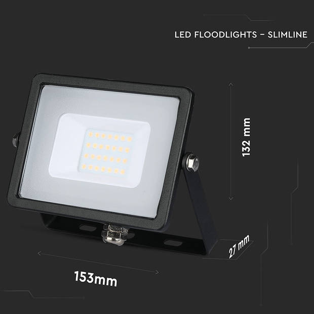 V-TAC VT-20-B Zwarte LED schijnwerpers - Samsung - IP65 - 20W - 1600 Lumen - 6400K - 5 Jaar