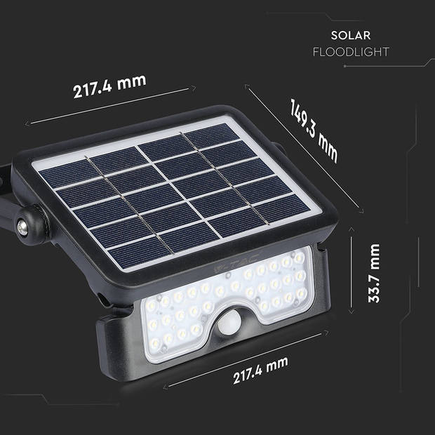 V-TAC VT-777-5 Zwarte Solar schijnwerpers - IP65 - 5W - 500 Lumen - 4000K