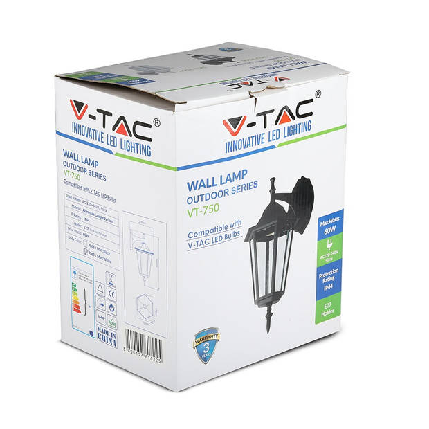 V-TAC VT-750-B E27 Buitenverlichting - wandlamp - Down - IP44 - Mat Zwart