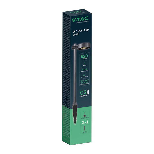 V-TAC VT-11107-B Buitenverlichting - Meerpaallampen - IP65 - Zwarte behuizing - 6 watt - 520 lumen - 3000K
