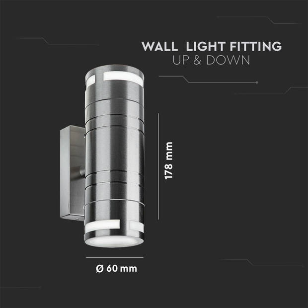 V-TAC VT-7632 GU10 Buitenverlichting - Omhoog - Omlaag - Fittingen - Roestvrij - Staal - IP44