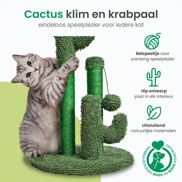Gopets Krabpaal Cactus - Cactus Krabpaal met Touw - Krabplank modern design - Krabmeubel met Speeltje - 33 x 52 cm