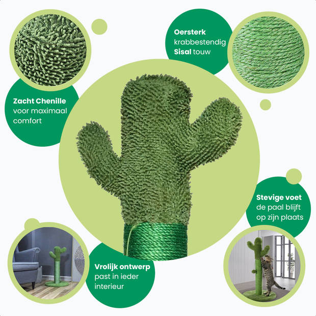 Gopets Krabpaal Katten - Cactus Krabpaal met Touw - Krabplank modern design - Krabmeubel met Speeltje - 65cm