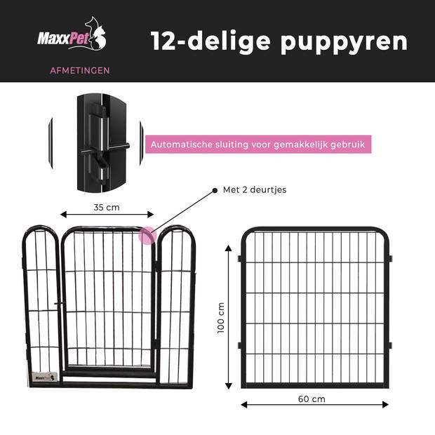 MaxxPet Puppyren - Hondenbench - Hondenren- Puppyren met 12 kennelpanelen - Staal -100 x 60 cm