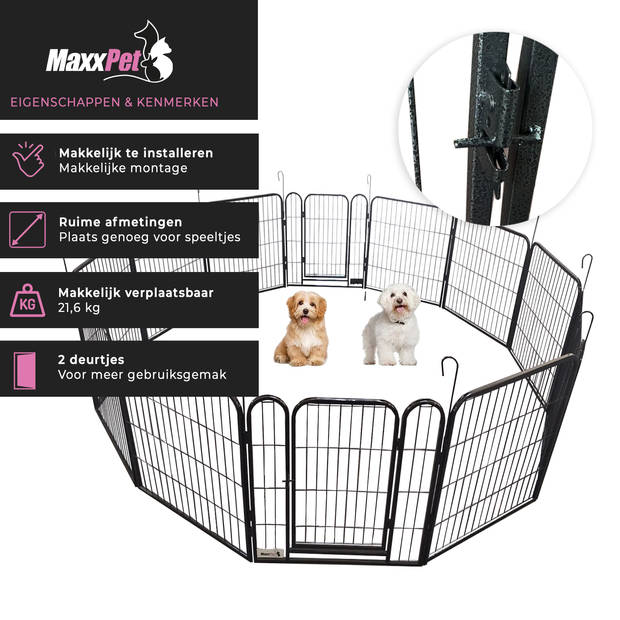 MaxxPet Puppyren - Hondenbench - Hondenren- Puppyren met 12 kennelpanelen - Staal -100 x 60 cm