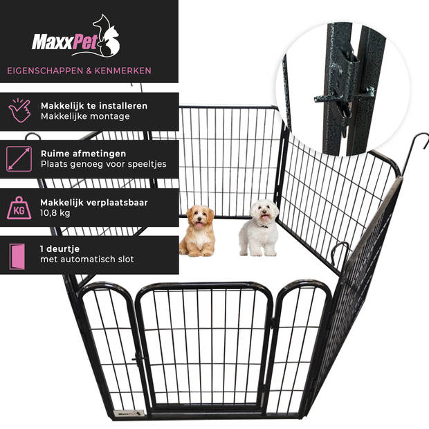 MaxxPet Puppyren - Hondenbench - Hondenren- Puppyren met 6 kennelpanelen - Staal -100 x 60 cm