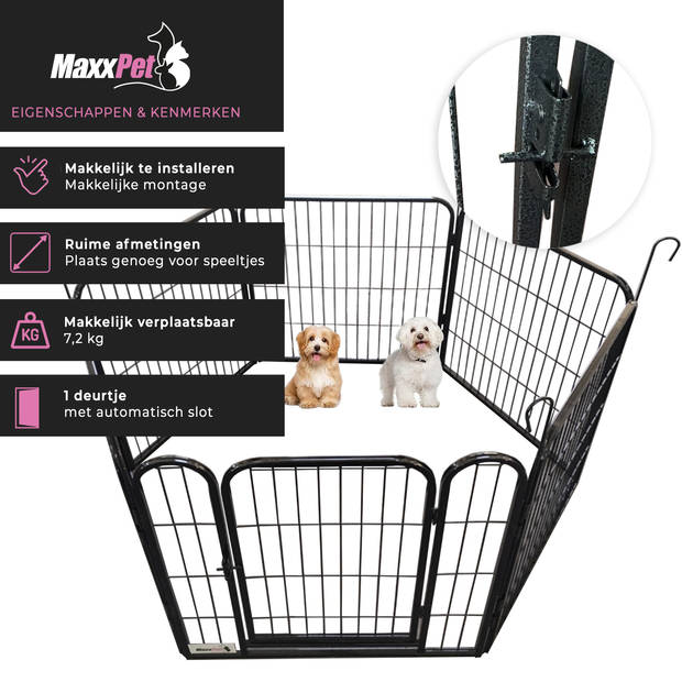 MaxxPet Puppyren - Hondenbench - Hondenren- Puppyren met 6 kennelpanelen - Staal -60 x 60 cm
