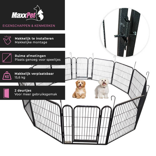 MaxxPet Puppyren - Hondenbench - Hondenren- Puppyren met 12 kennelpanelen - Staal -78 x 60 cm