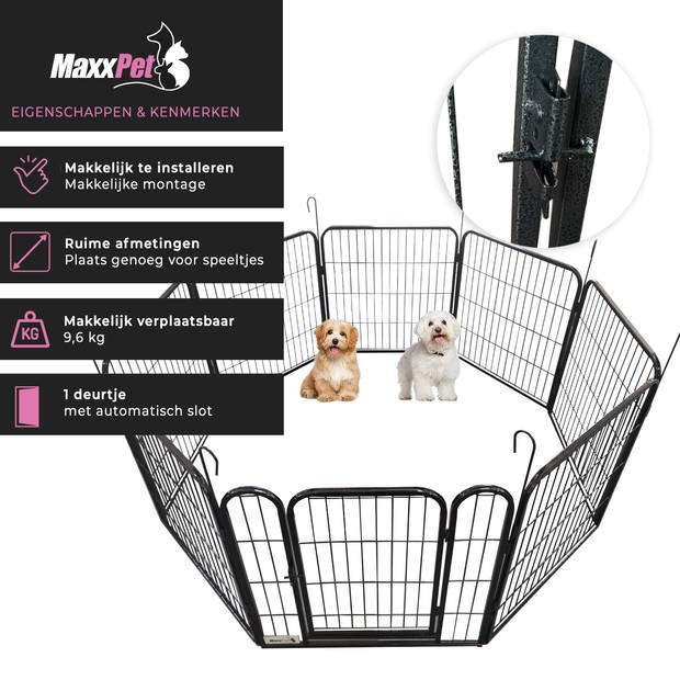 MaxxPet Puppyren - Hondenbench - Hondenren- Puppyren met 8 kennelpanelen - Staal - 60 x 60 cm