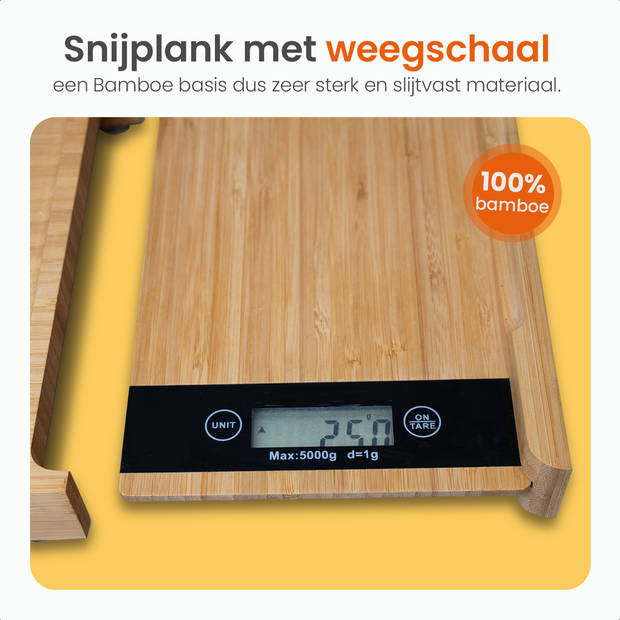 Goliving Snijplank met Uitschuifbare Weegschaal - Digitale Keukenweegschaal tot 5 kg - Anti Slip Voetjes - 40 tot 56 cm
