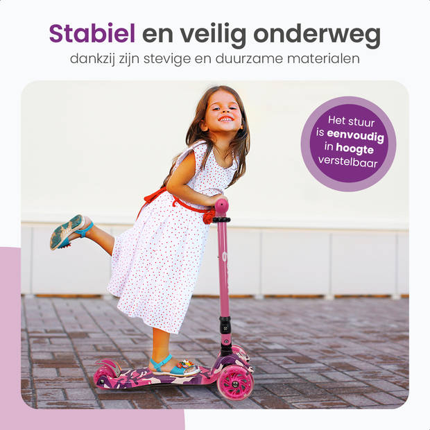 Gofun Kinderstep - Lichtgevende Wielen - Opvouwbaar - Voor Kinderen - Verstelbaar - Antislip - 85 x 56 x 23 cm - Roze