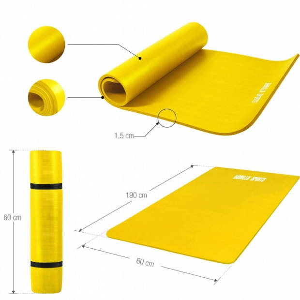 Gorilla Sports Yogamat Deluxe - Geel 190 x 100 x 1,5 cm - Yoga Mat