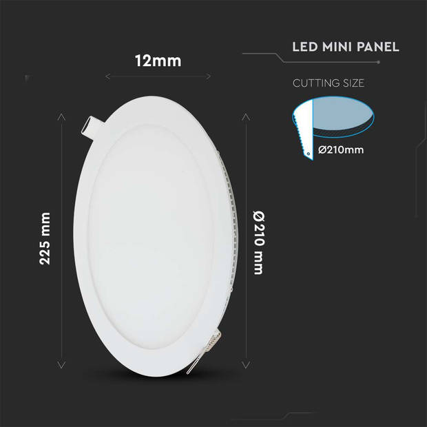 V-TAC VT-1807-N Ronde LED Mini-panelen - Premium Serie - IP20 - Wit - 18W - 1400 Lumen - 2700K