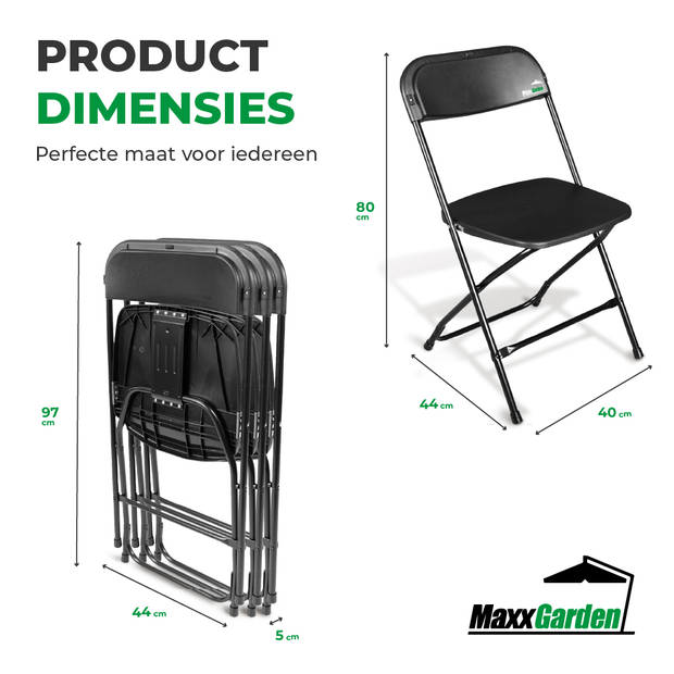 MaxxHome Klapstoelset - 4 x opvouwbare stoelen - campingstoel - terrasmeubilair - 80 x 40 x 44 cm - 3Kg - Zwart