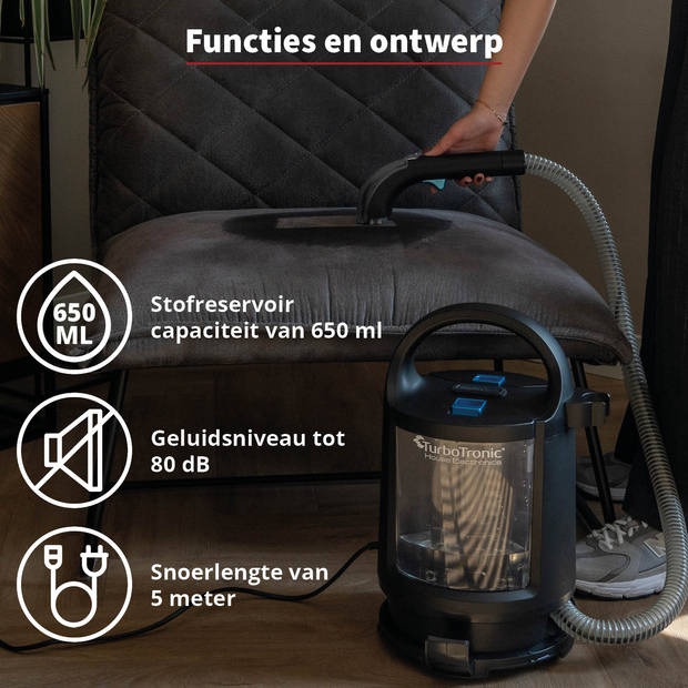 TurboTronic AQV600 Draagbare Bekledings- en Tapijtreiniger – AquaVac – 400W – Zwart