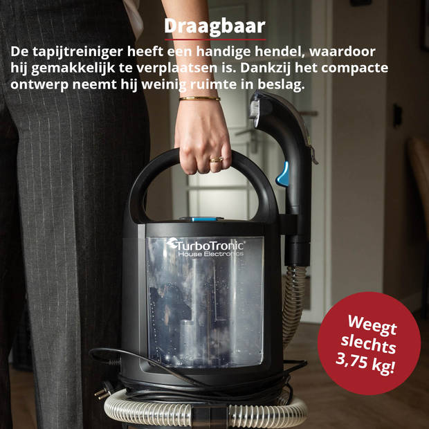 TurboTronic AQV600 Draagbare Bekledings- en Tapijtreiniger – AquaVac – 400W – Zwart