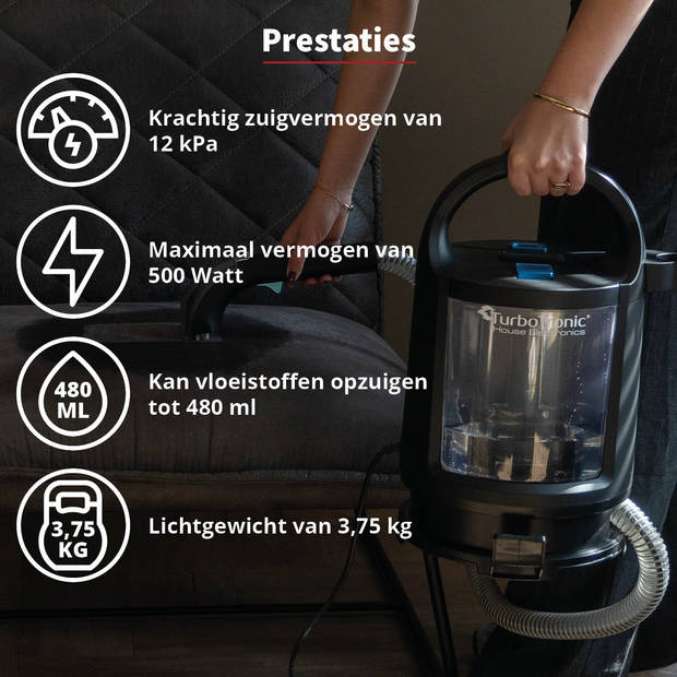 TurboTronic AQV600 Draagbare Bekledings- en Tapijtreiniger – AquaVac – 400W – Zwart