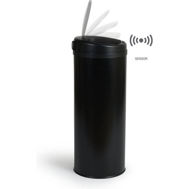 Umuzi Cleaning - Zwarte Prullenbak 50 Liter met Sensor - RVS & ABS - 30x30x77cm