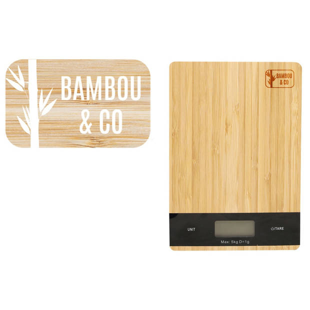 Bambou & Co Digitale keukenweegschaal - bamboe - 21 x 15 cm - Keukenweegschaal