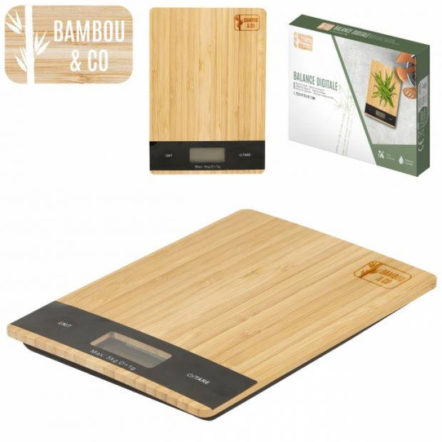 Bambou & Co - Keukenweegschaal - Snijplank - Digitaal - Inclusief batterijen - Bamboe - 21x15cm - Bruin