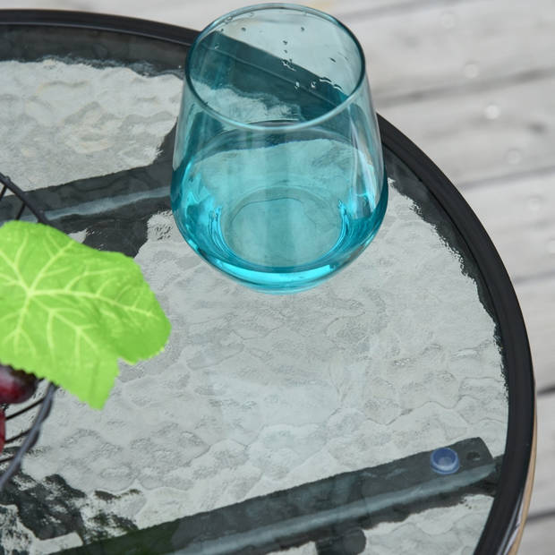 Tuintafel met glazen blad - Tafel - Tuinmeubelen - Bistroset - Bijzettafel - Tafeltje - Zwart - Ø45