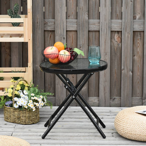 Tuintafel met glazen blad - Tafel - Tuinmeubelen - Bistroset - Bijzettafel - Tafeltje - Zwart - Ø45