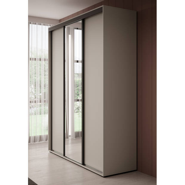 Meubella Kledingkast Delos 3 - Beige - 180 cm - Met spiegel