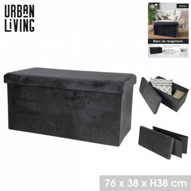 Urban Living - Opbergbox met Deksel - Opbergdoos - Opvouwbaar - Poef Fluweel - 76x38x38cm - Zwart