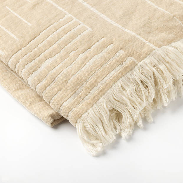 Dutch Decor - STEFANO - Plaid 140x180 cm - met strepen en franjes - Semolina - beige