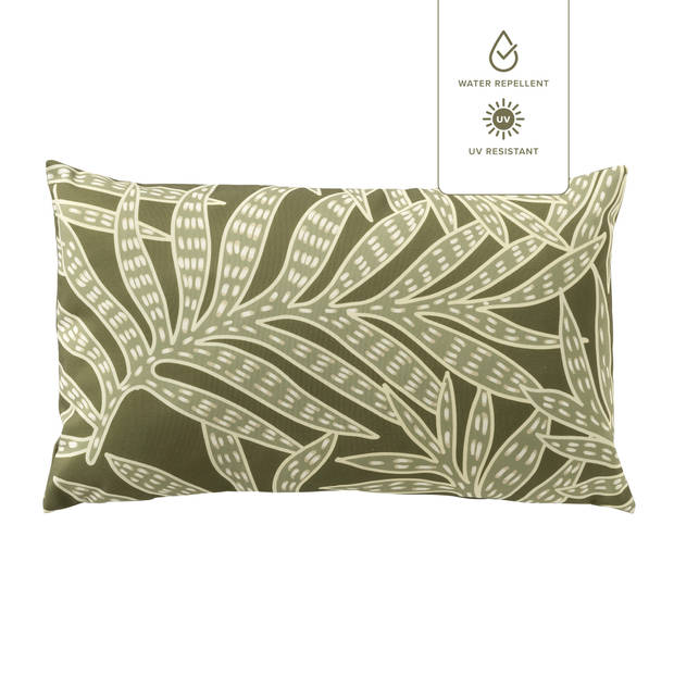 Dutch Decor - SAMUEL - Buitenkussen 30x50 cm - outdoor - waterafstotend en uv-bestendig - bladprint - Olive Branch - gro