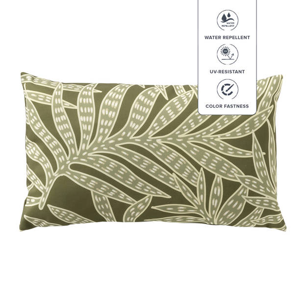 Dutch Decor - SAMUEL - Buitenkussen 30x50 cm - outdoor - waterafstotend en uv-bestendig - bladprint - Olive Branch - gro