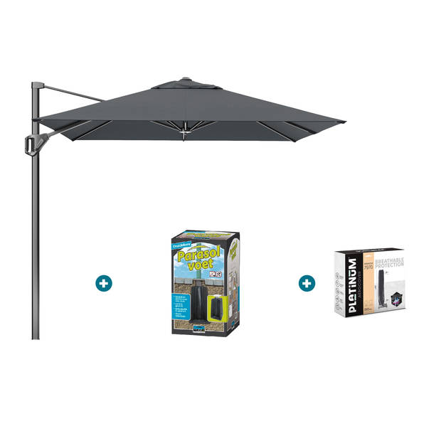 Platinum Voyager zweefparasol T1 2.5x2.5 m. - Antraciet met ingraafvoet en hoes