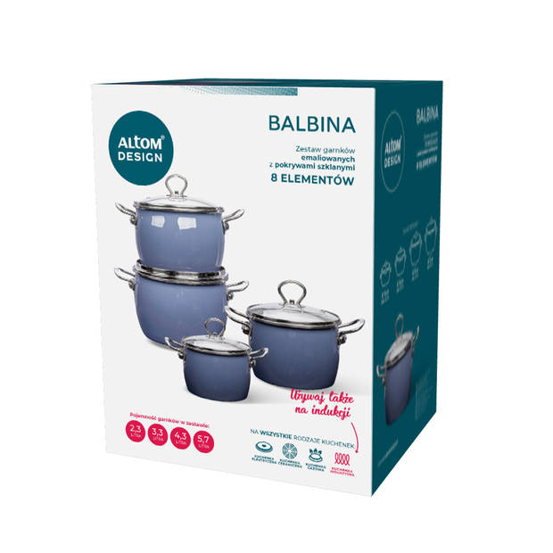 Silesia Balbina 8 delige Emaille Pannenset blauw - Geëmailleerde Handgemaakte Kookset - Blauwe Vintage Kookpannenset