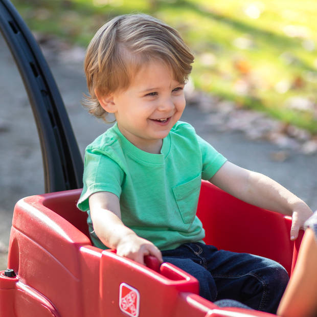 Step2 Neighborhood Wagon bolderwagen met 2 zitjes met gordels Kunststof bolderkar in rood met duwstang