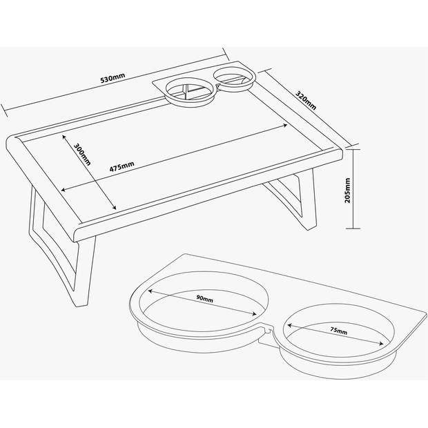 Opvouwbare bedtafel met accessoirehouders