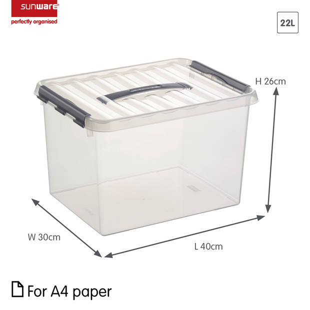 Q-line opbergbox 22L - Set van 2 - Transparant/grijs