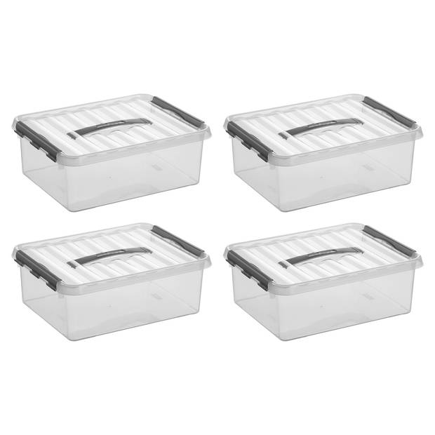 Q-line opbergbox 12L - Set van 4 - Transparant/grijs