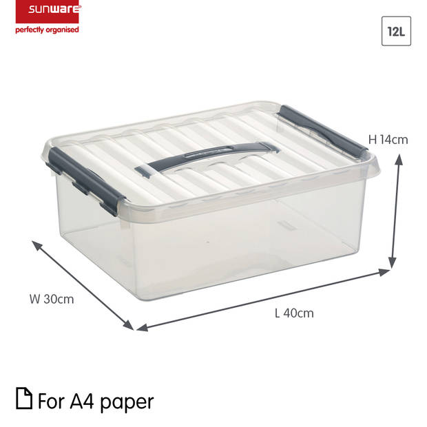 Q-line opbergbox 12L - Set van 4 - Transparant/grijs