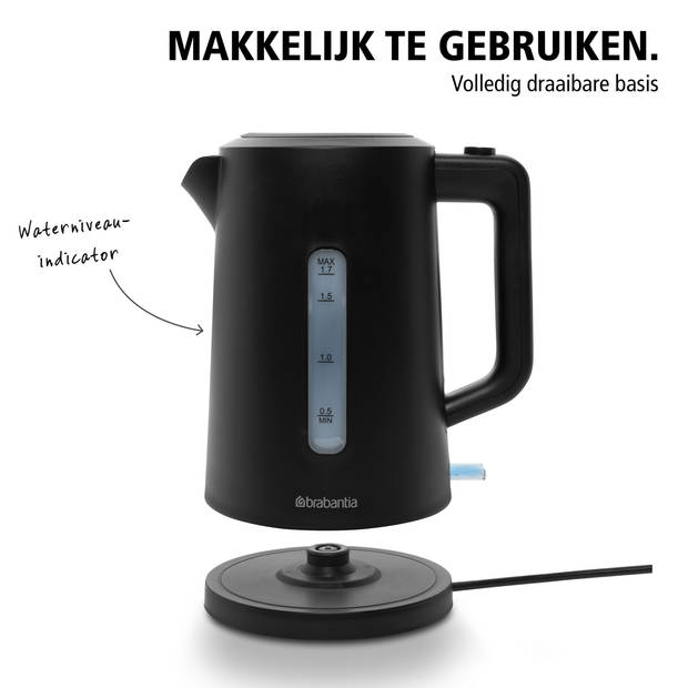 Brabantia Waterkoker - 2200 Watt - 1,7 Liter -Snoeropbergruimte - Automatische uitschakeling - BBEK1017