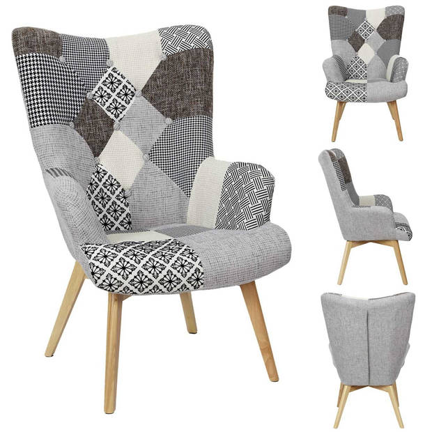 Comfortabel Patchwork Fauteuil met Armleuning Helsinki grijs