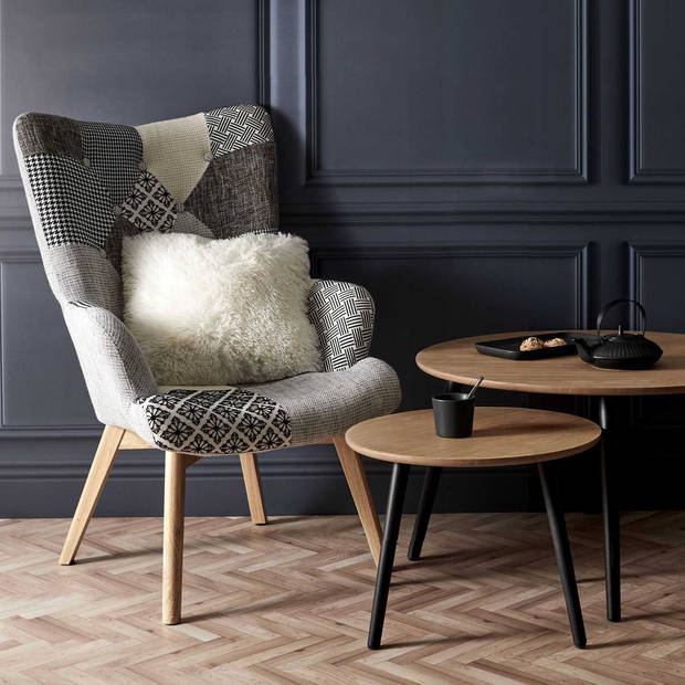 Comfortabel Patchwork Fauteuil met Armleuning Helsinki grijs