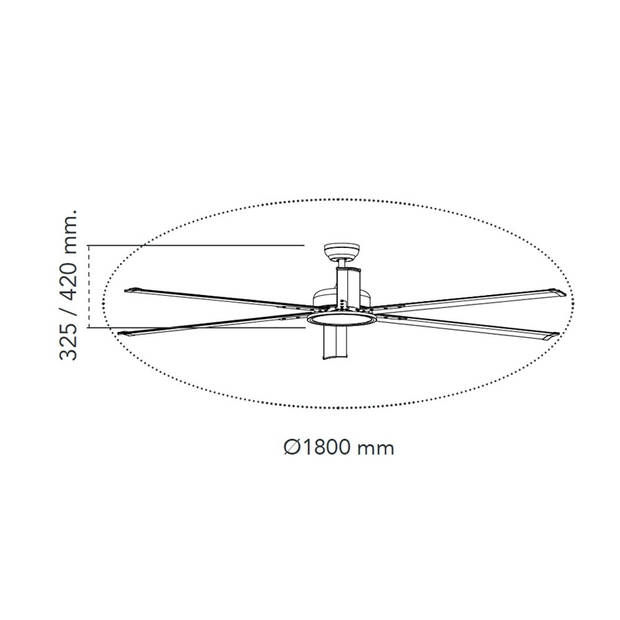 CristalRecord Plafondventilator BigBen Ø 180 cm XXL mat chroom