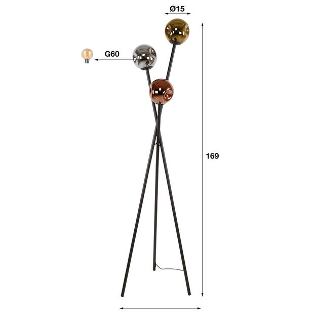 Giga Meubel - Vloerlamp Mix 3-Lichts Glas - 45x45x169cm - Exc. Lichtbron