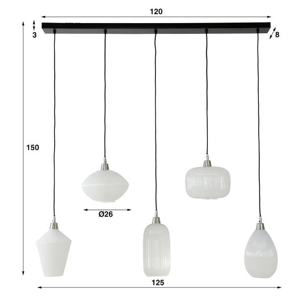 Giga Meubel - Hanglamp Mix Wit Glas - 5-Lichts - 125x26x150cm