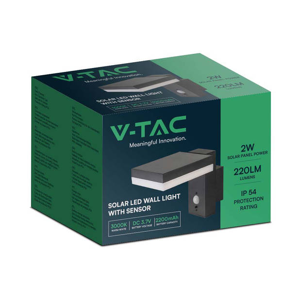 V-TAC VT-1147 Solarlampen - Wandlamp op zonne-energie - IP54 - 220 Lumen - 3000K