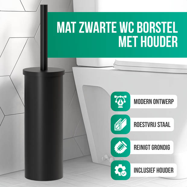 Avalo Toiletborstel Met Houder - Vrijstaand - RVS Zwart - WC Borstel Met Houder